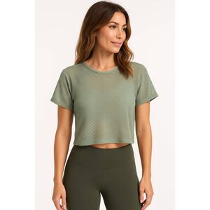 Koral Terrain Open Mesh Crop Top Small NWT • Green Sage Breathable  Active Tee